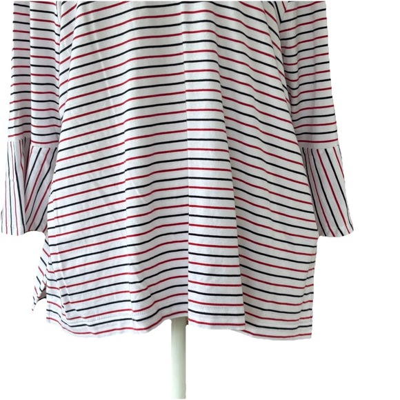 J Jill 3/4 Sleeve Patriotic Top Women's L Petite‎ White Red Blue Stripe V-Neck - Picture 3 of 6